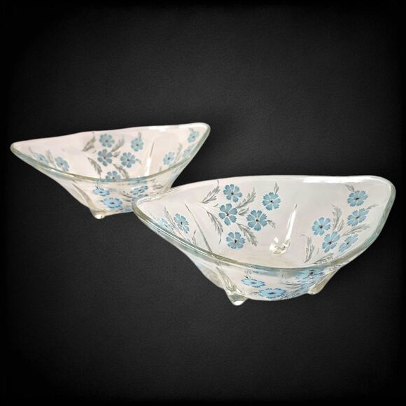 Anchor Hocking Swedish Modern Blue Cornflower Glass Serving Bowls Pair MCM Vntg - Picture 1 of 11